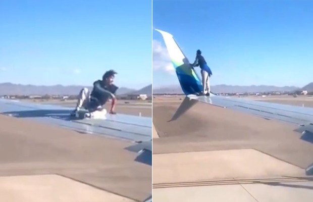 Nos EUA, homem é detido após subir em asa de avião antes da decolagem (Foto: reprodução/instagram)