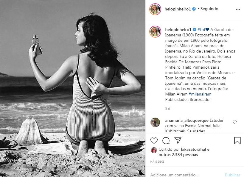 Helô Pinheiro relembra Garota de Ipanema na web (Foto: Reprodução / Instagram)