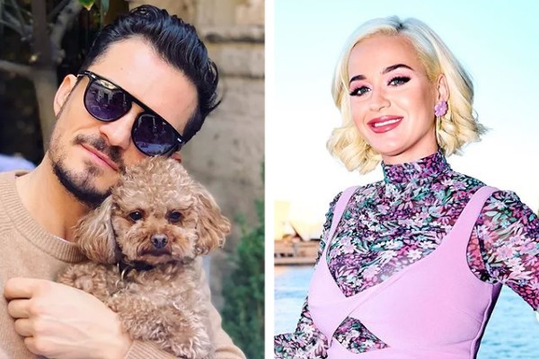 Orlando Bloom com o cãozinho Mighty (à esq.); a cantora Katy Perry (à dir.) (Foto: Reprodução / Instagram)