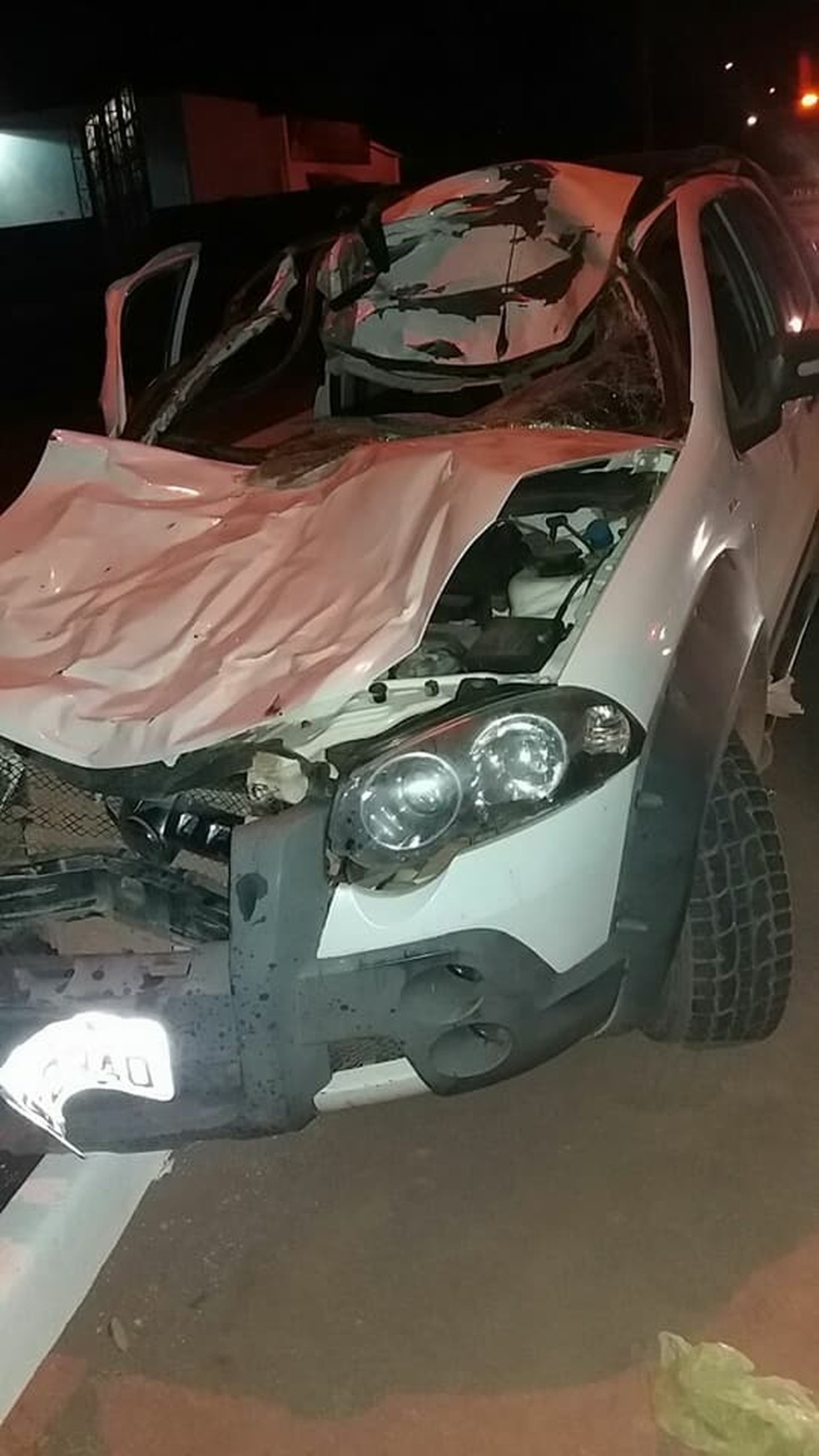 Carro ficou destruído após atropelar 2 animais e 6 pessoas em Guarantã do Norte (Foto: Divulgação)