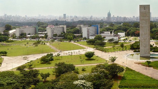 Vista aérea da Praça do Relógio na USP (Foto: USP Imagens)