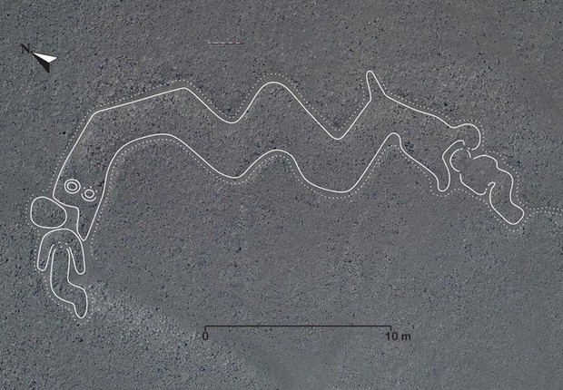 Figura mostra uma cobra de duas cabeças, pronta para devorar dois seres humanos (Foto: UNIVERSIDADE DE YAMAGATA via BBC News)