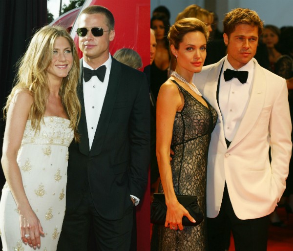 Jennifer Aniston e Angelina Jolie com o ex, Brad Pitt (Foto: Getty Images)