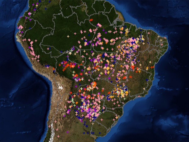 Mapa mostra número de focos de queimadas no Brasil e na América do Sul (Foto: Inpe/Divulgação)