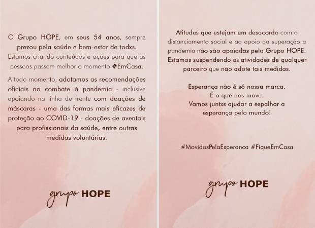 Hope se pronuncia (Foto: Reprodução/Instagram)