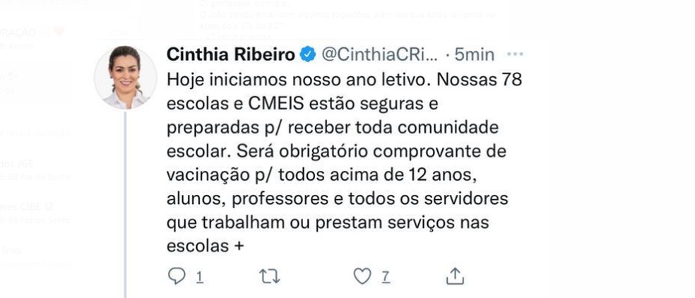 Pessoas com mais de 12 anos deverão apresentar comprovante de vacinação para entrar nas escolas de Palmas — Foto: Reprodução/Twitter