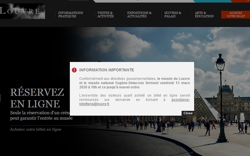 Museu do Louvre fecha devido a pandemia do coronavírus em Paris (Foto: Reprodução)