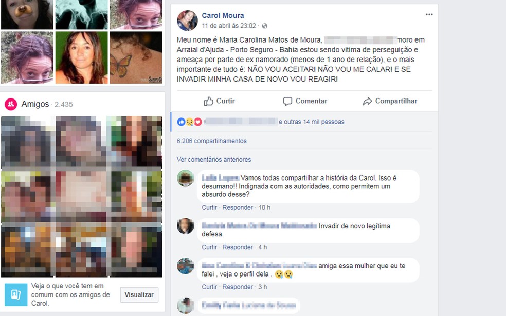 Carolina fez relato no Facebook para compartilhar perseguiÃ§Ã£o de ex (Foto: ReproduÃ§Ã£o/ Facebook)