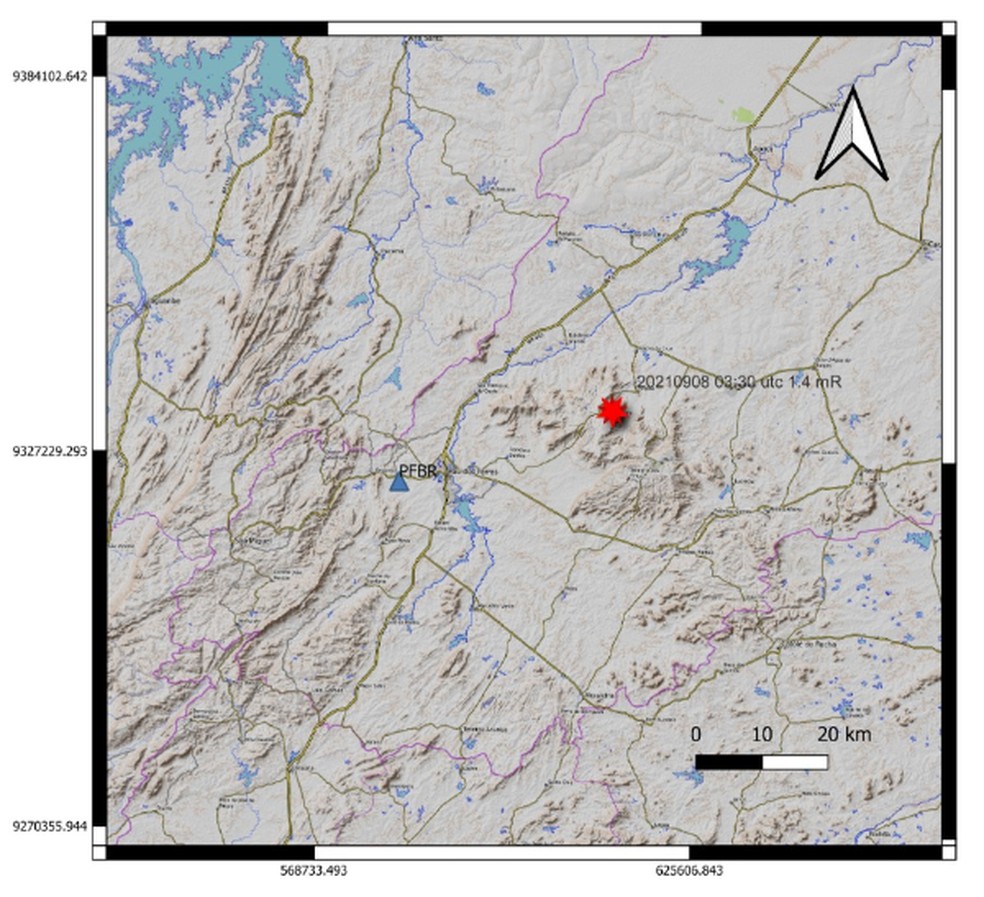 Tremor de terra foi registrado em Portalegre, RN, por volta de 0h30 — Foto: Labsis/UFRN