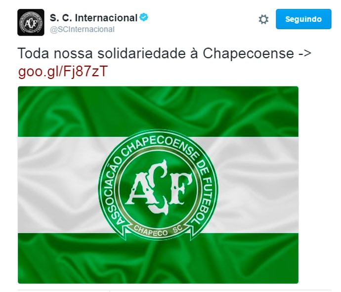 Twitter Inter acidente Chapecoense (Foto: Reprodução)