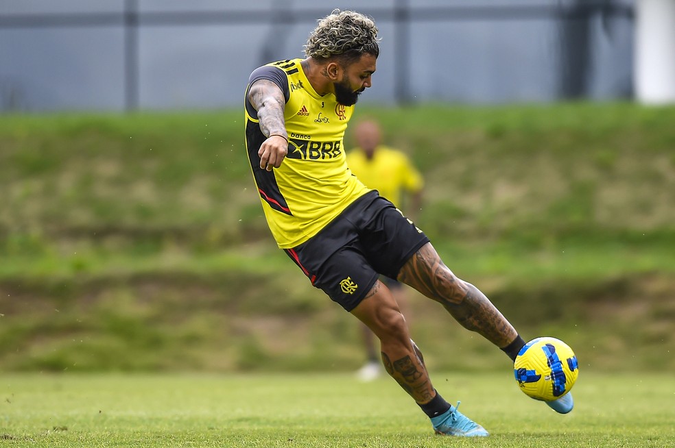 Gabigol durante treino do Flamengo no Ninho &mdash; Foto: Marcelo Cortes/Flamengo