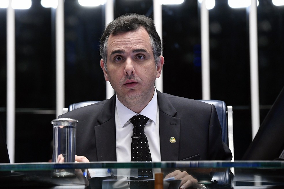 O presidente do Senado, Rodrigo Pacheco, durante sessão da Casa em agosto de 2022 — Foto: Jefferson Rudy/Agência Senado