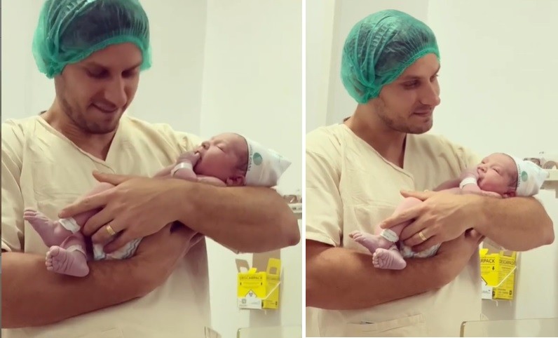 Eliéser Ambrósio e o filho recém-nascido, Bento (Foto: Reprodução/Instagram)