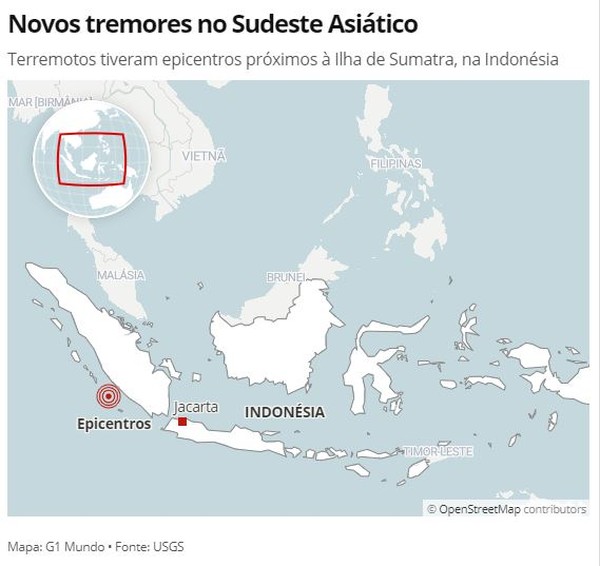 MAPA - Tremores na Indonésia  — Foto: G1 Mundo