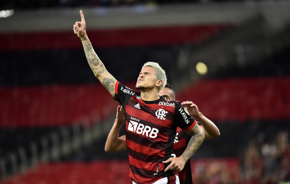 Pedro comemorando gol em Flamengo x Sporting Cristal — Foto: Foto: André Durão