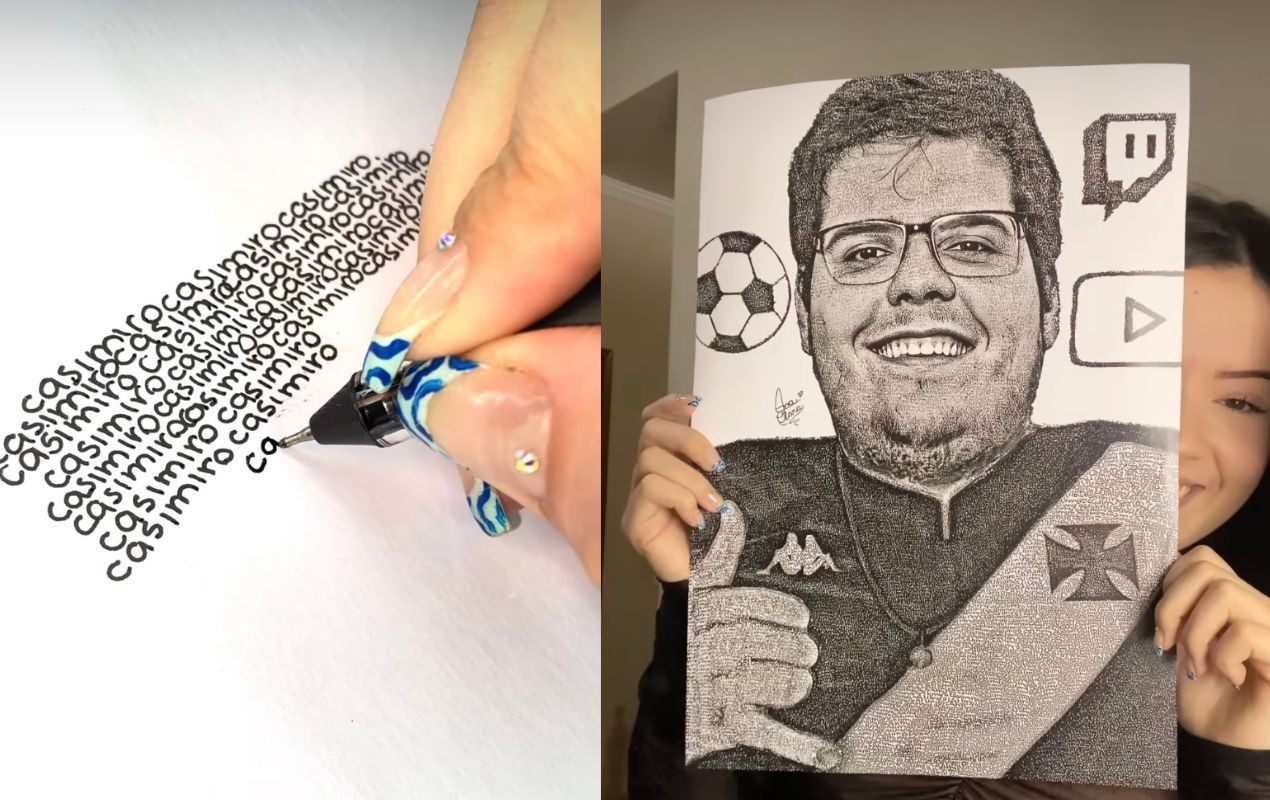 Influencer Casimiro compartilha retrato de artista que viralizou ao desenhar rostos com palavras: 'Genial'