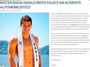 Mister Bahia morre em acidente na BR-324 (Foto: Reprodução site Mister Brasil)