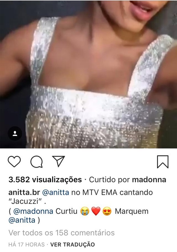 Curtida de Madonna em publicação com Anitta (Foto: Reprodução/Instagram)