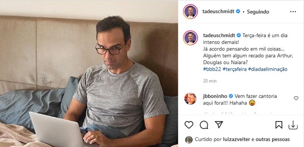 Tadeu Schmidt e Boninho brincam sobre discurso de eliminação (Foto: Reprodução/Instagram)