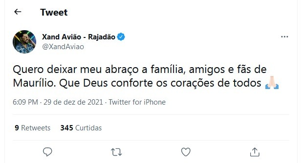 Xand Avião lamenta morte do sertanejo Maurílio (Foto: Reprodução/Twitter)