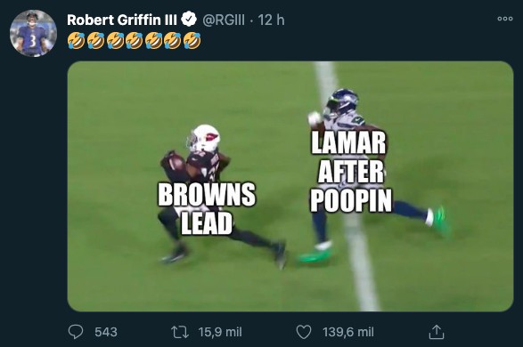  Robert Griffin III, reserva do time entrou na brincadeira, repostando um dos memes em sua conta no Twitter (Foto: Reprodução/Twitter)