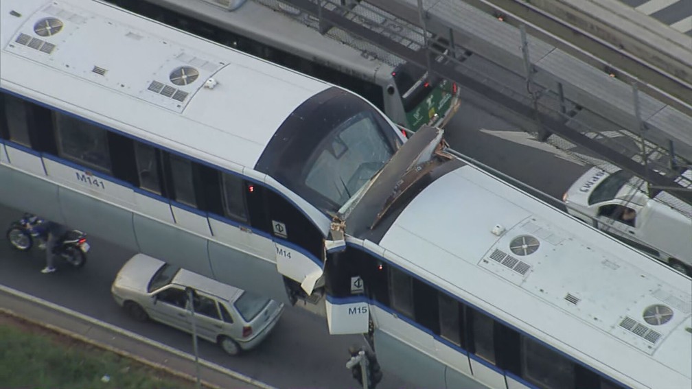 Colisão entre trens afeta Linha 15-Prata — Foto: Reprodução/TV Globo