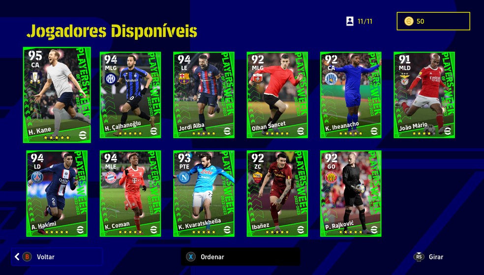 Jogadores disponíveis no Players of the Week Worldwide Feb 9 ‘23 — Foto: Reprodução in-game