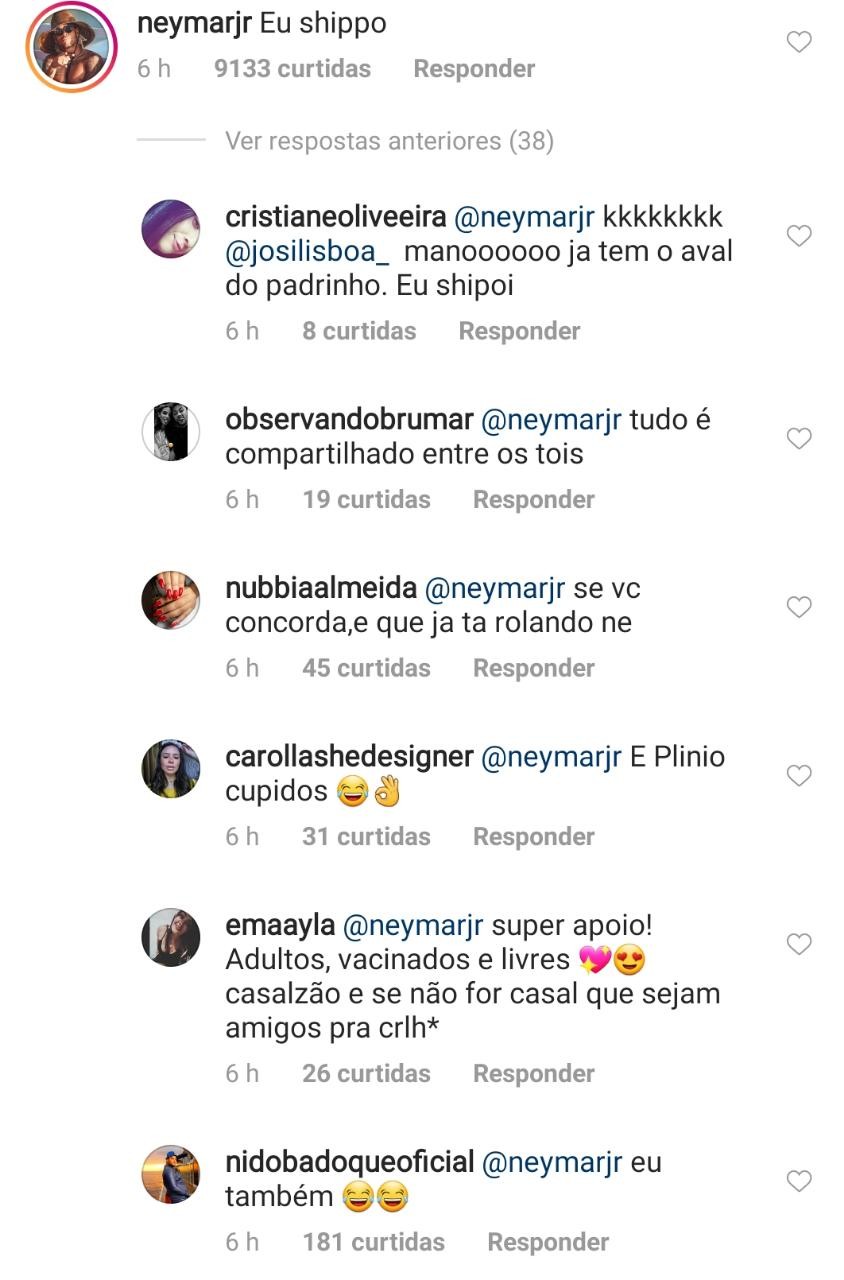 Neymar comenta em publicação sobre Anitta e Medina (Foto: Reprodução/Instagram)
