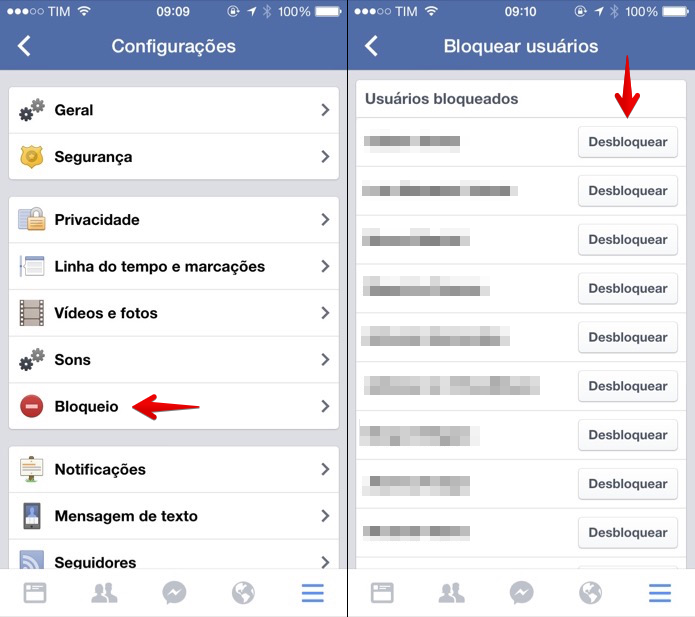 Desbloqueando uma pessoa no Facebook para iOS (Foto: Reprodu??o/Helito Bijora) 