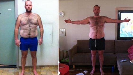 O antes e depois de Andrew Taylor: em um mês, ele perdeu 10 kg  (Foto: Reprodução)