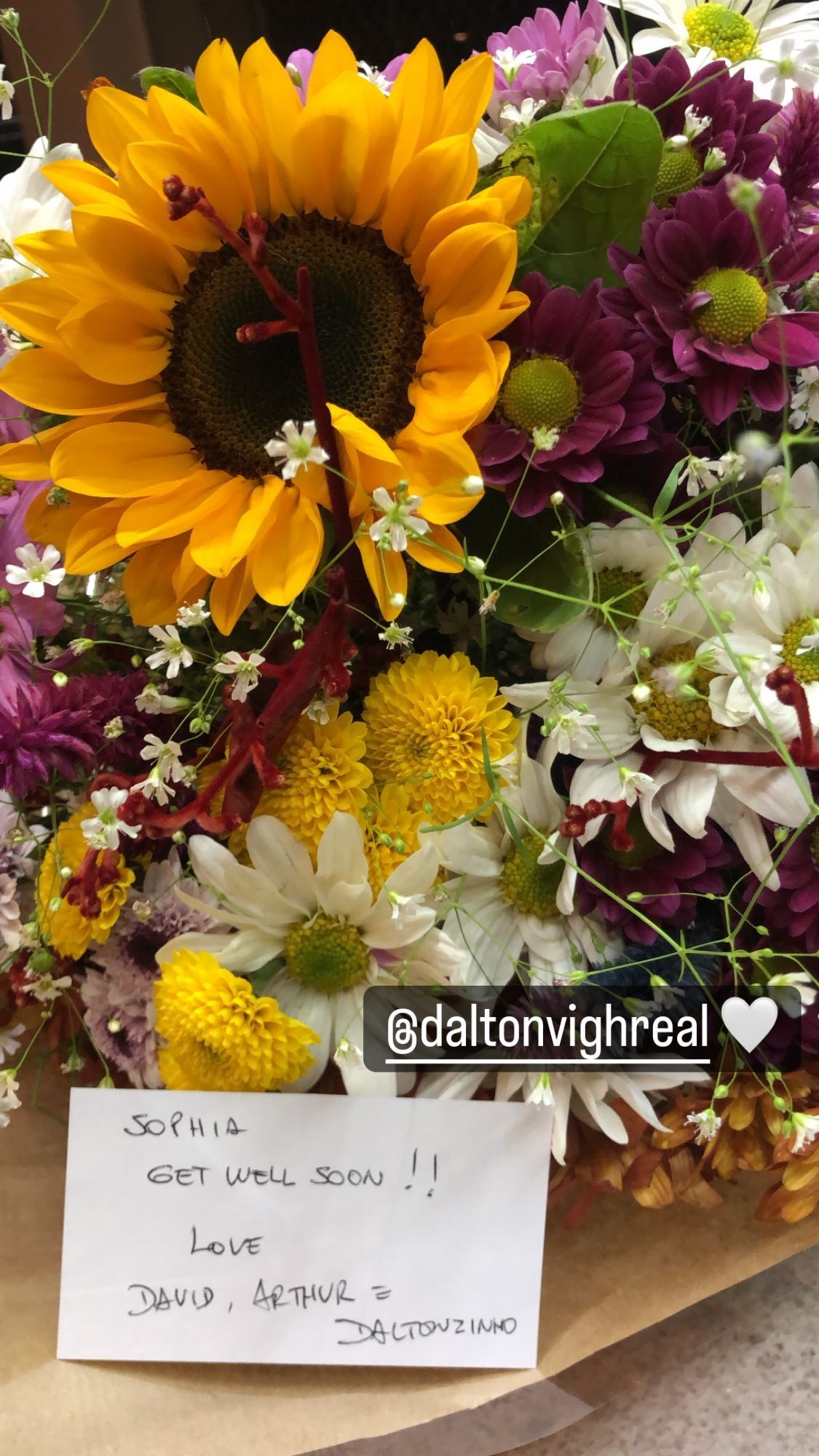 Sophia Valverde recebe flores do ator Dalton Vigh, que interpreta seu pai em Poliana Moça (Foto: Reprodução/Instagram)