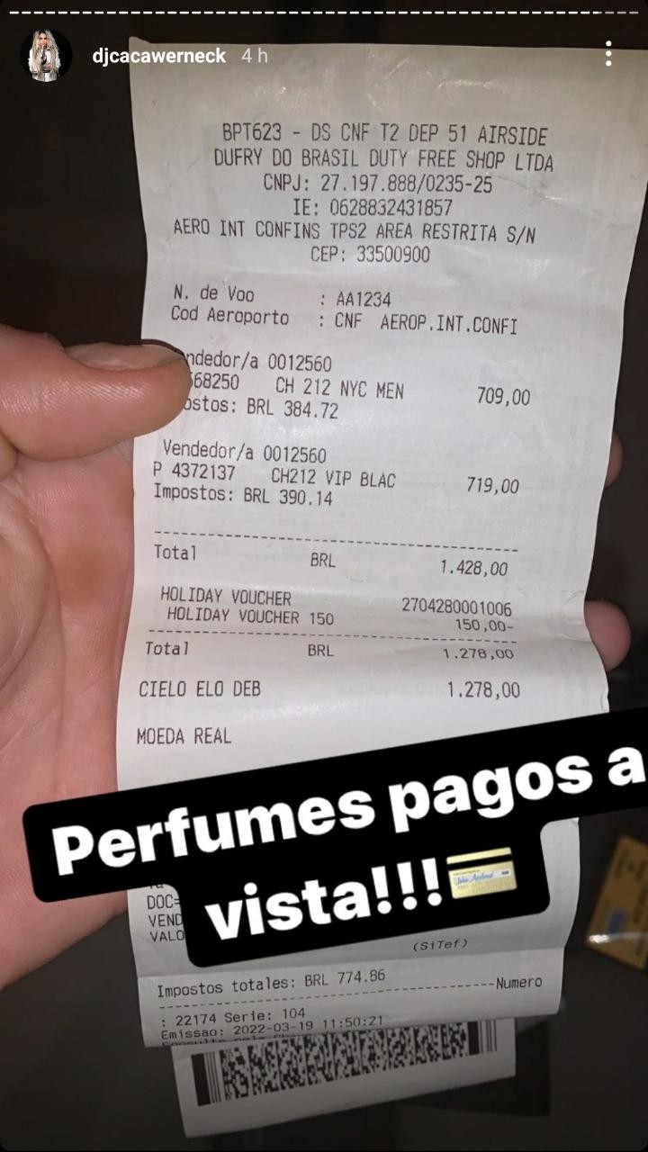 Cacá Werneck se pronuncia após acusação de furtar perfumes importados e mostra recibo dos itens (Foto: Reprodução/Instagram)