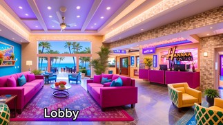 Lobby do resort inspirado em Hannah Montana — Foto: aipresence / TikTok / Reprodução