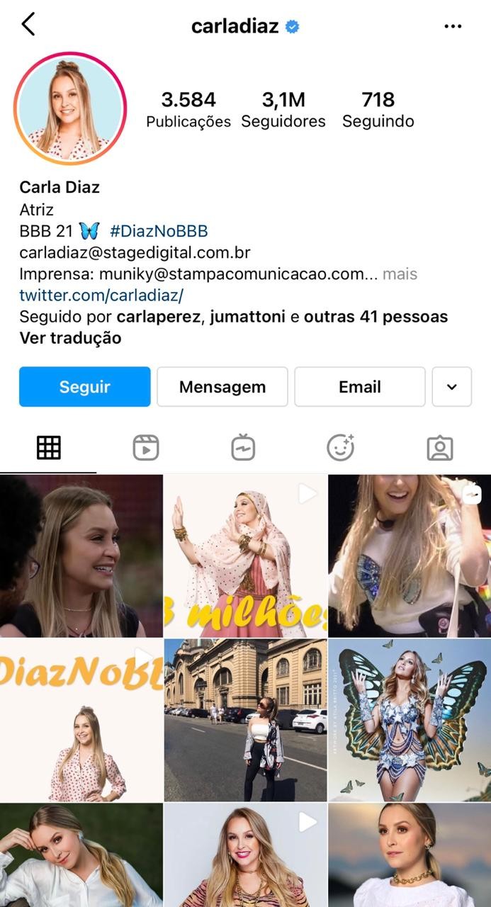 Carla Diaz ganha 1 milhão de seguidores em menos de 48h de estreia no BBB21 (Foto: Reprodução/Instagram)