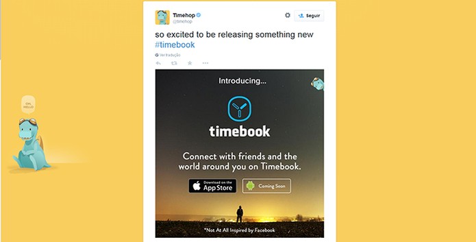 Timehop publica tu?te anunciando timebook, mas n?o passa de uma brincadeira (Foto: Reprodu??o/Barbara Mannara)