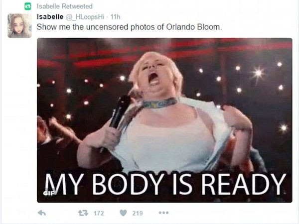 Um meme faz graça com o flagrante do ator Orlando Bloom sem roupa (Foto: Reprodução)