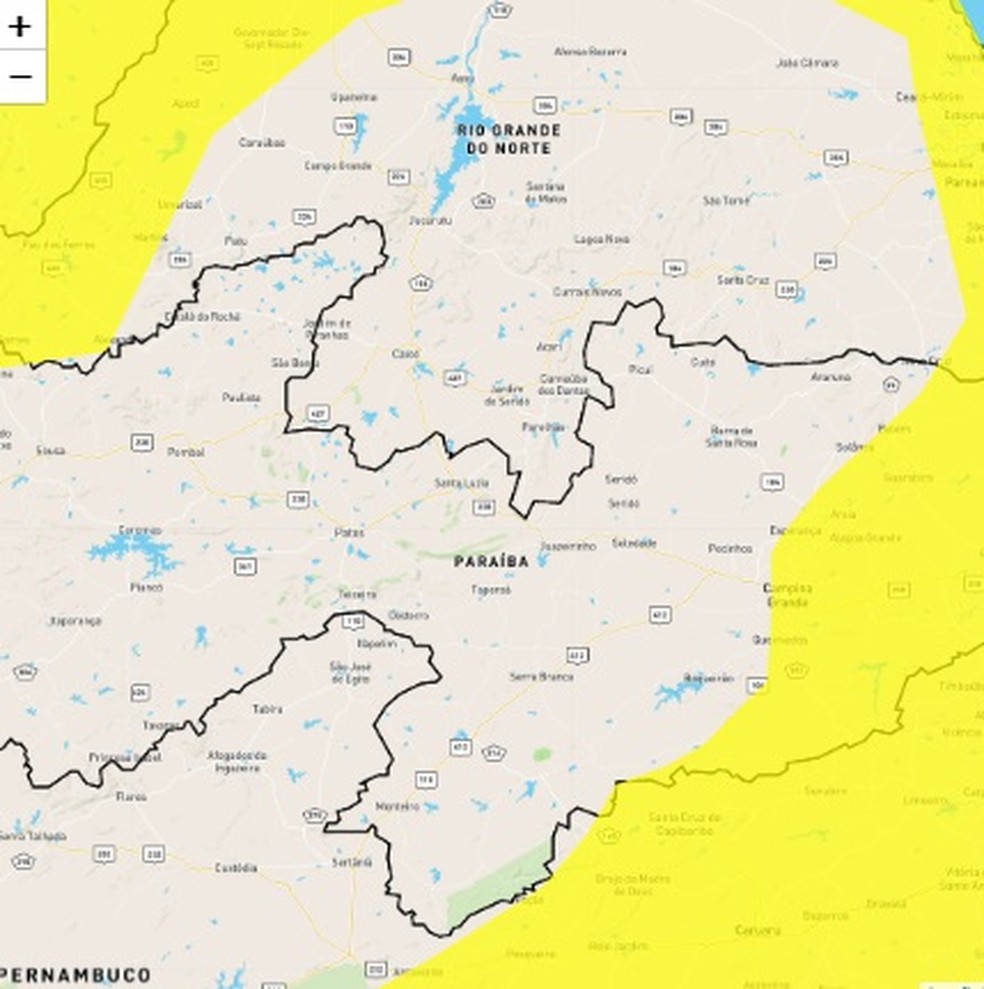 Inmet alerta de perigo potencial de chuvas intensas para 90 cidades da Paraíba — Foto: Divulgação/Inmet