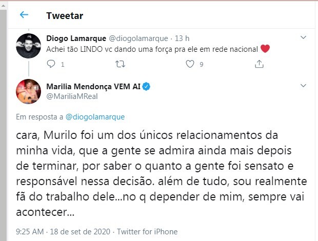 Marilia Mendonça divulga explica apoio a Murilo Huff (Foto: Reprodução/Twitter)