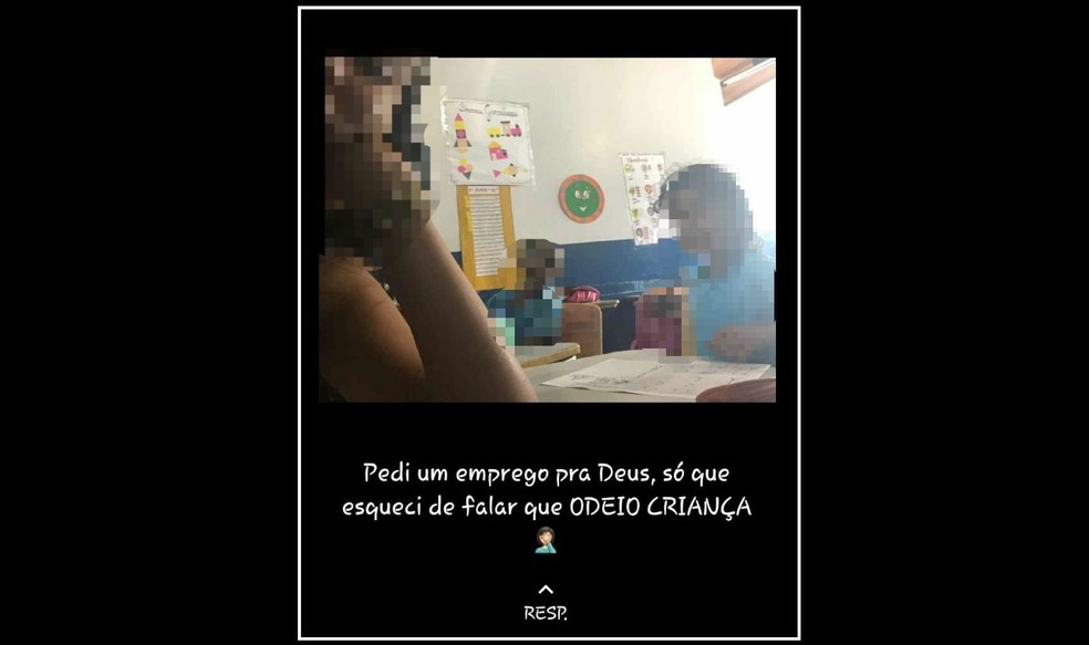 Estagiária postou foto dizendo que odeia crianças — Foto: Reprodução