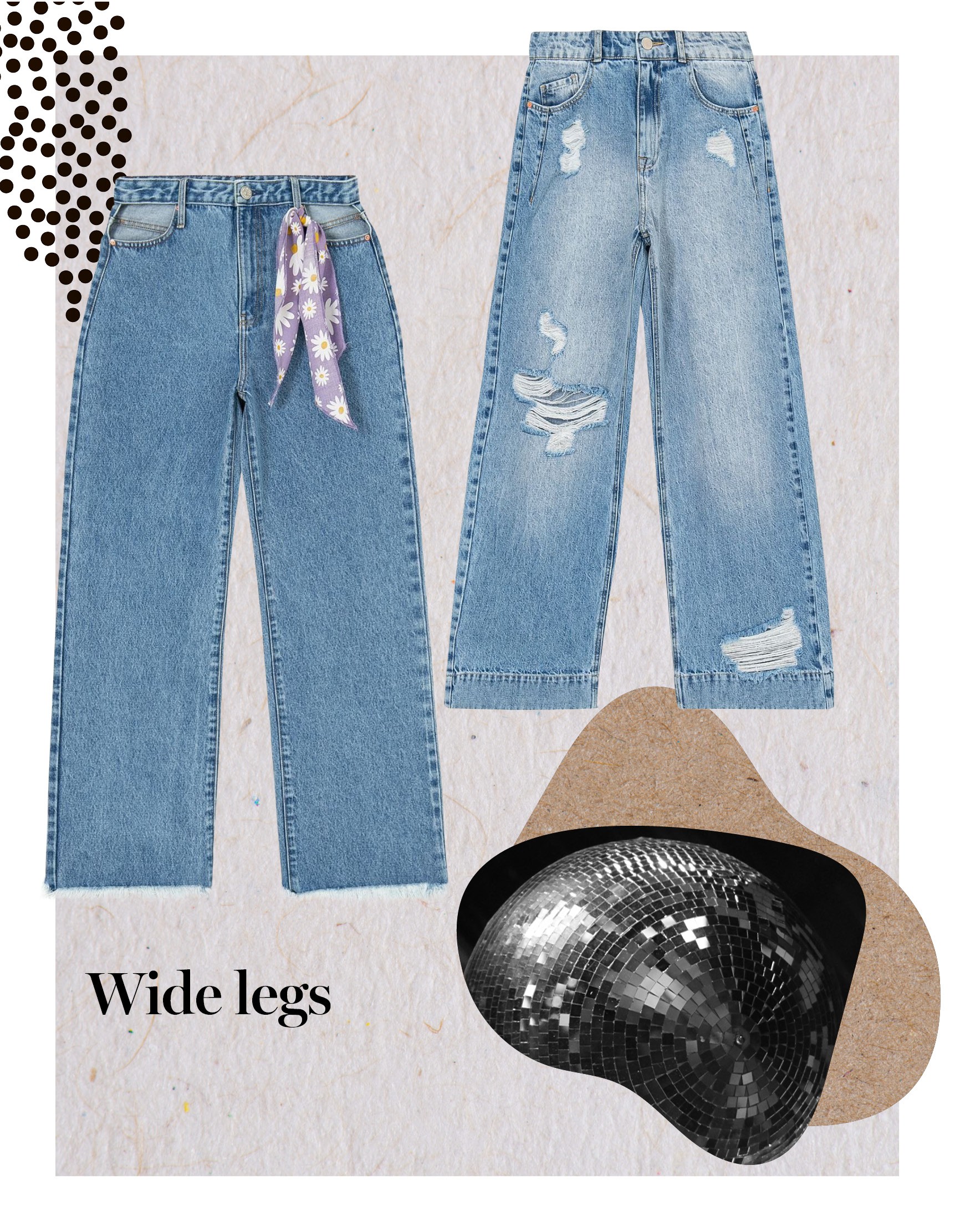 Jeans wide leg eram hit nos anos 1970 e voltam à cena agora (Foto: Arte: Icaro | Fotos: Divulgação e )
