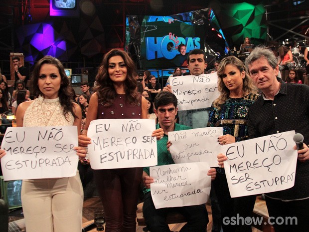 Convidados entram para campanha ‘Eu não mereço ser estuprada’ (Foto: TV Globo/Altas Horas)