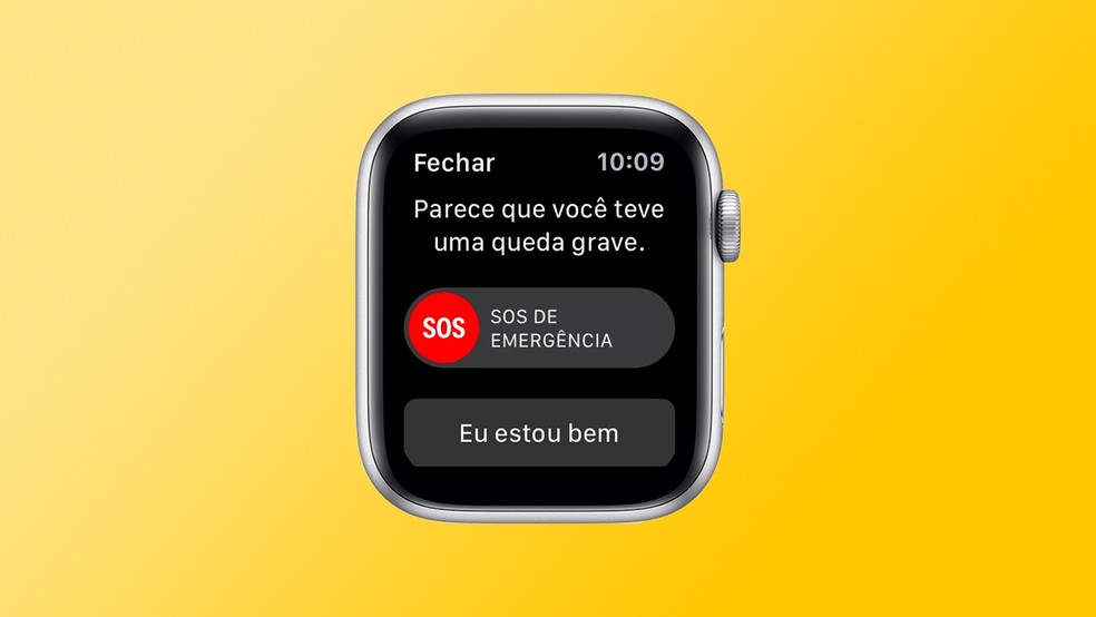 Aviso de queda grave no Apple Watch 5 — Foto: Reprodução/Apple com Arte/TechTudo