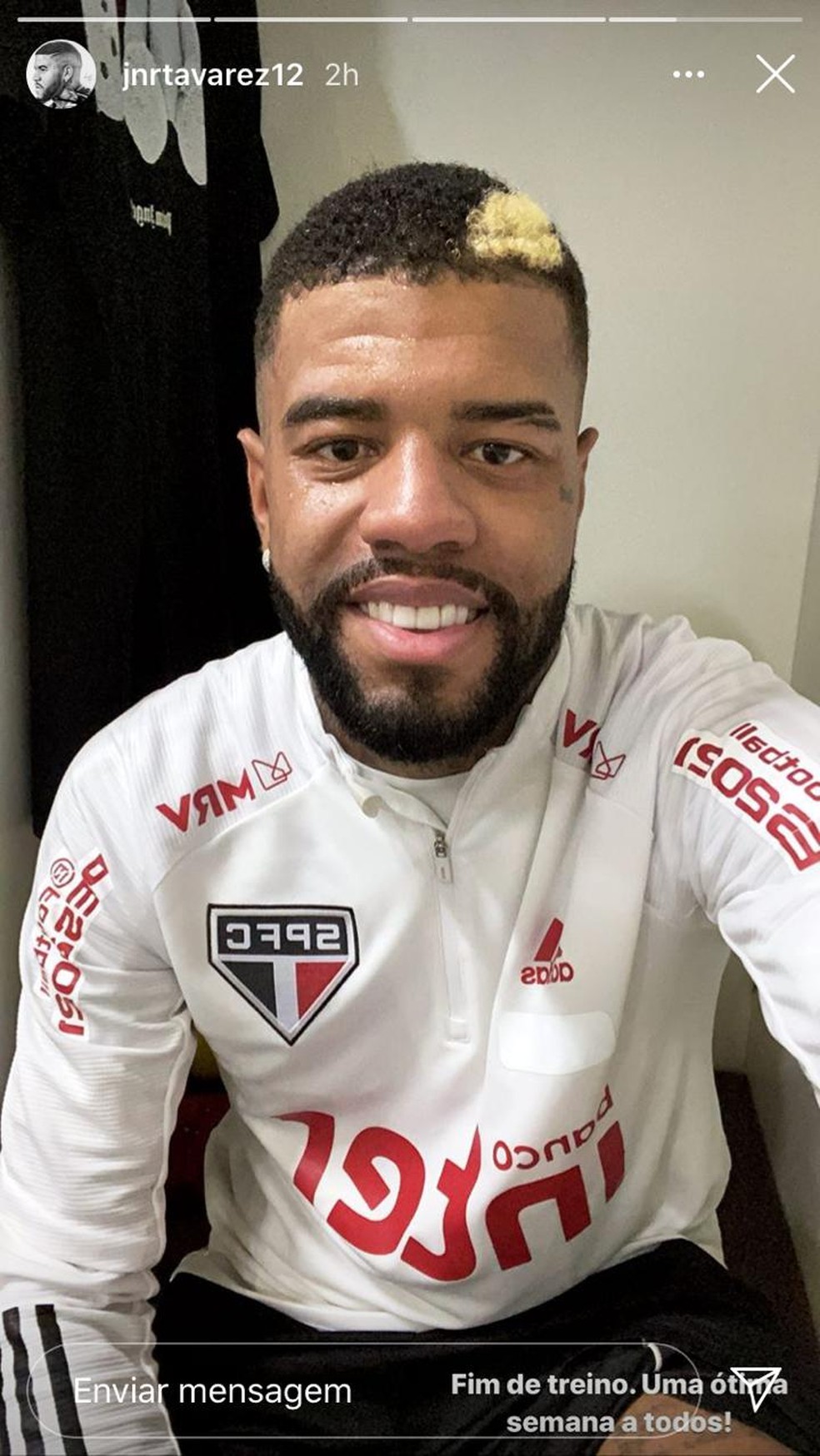 Junior Tavares publica foto em treino no CT do São Paulo — Foto: Reprodução