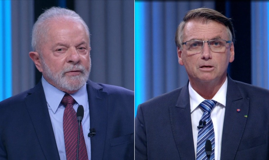 Luiz Inácio Lula da Silva (PT) e Jair Bolsonaro (PL) no debate do primeiro turno entre presidenciáveis na TV Globo