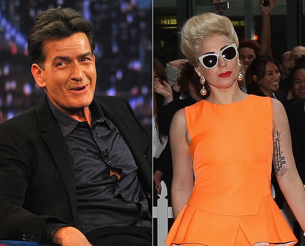 Charlie Sheen e Lady Gaga (Foto: Getty Images)