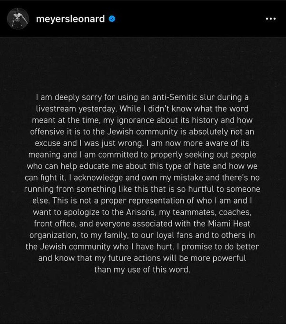 Instagram Meyers Leonard — Foto: Reprodução / Instagram