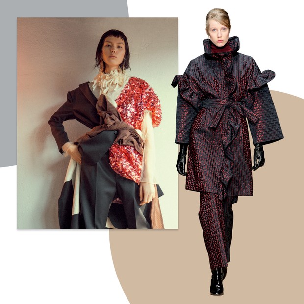 À esquerda, Blazer e calça, ambos Saint Laurent, camisa Gloria Coelho e vestido de paetês Dolce & Gabbana, em editorial da Vogue de outubro (Foto: Cassia Tabatini, Gil Inoue/arquivo Vogue, Zee Nunes/Arquivo Vogue e Imaxtree)