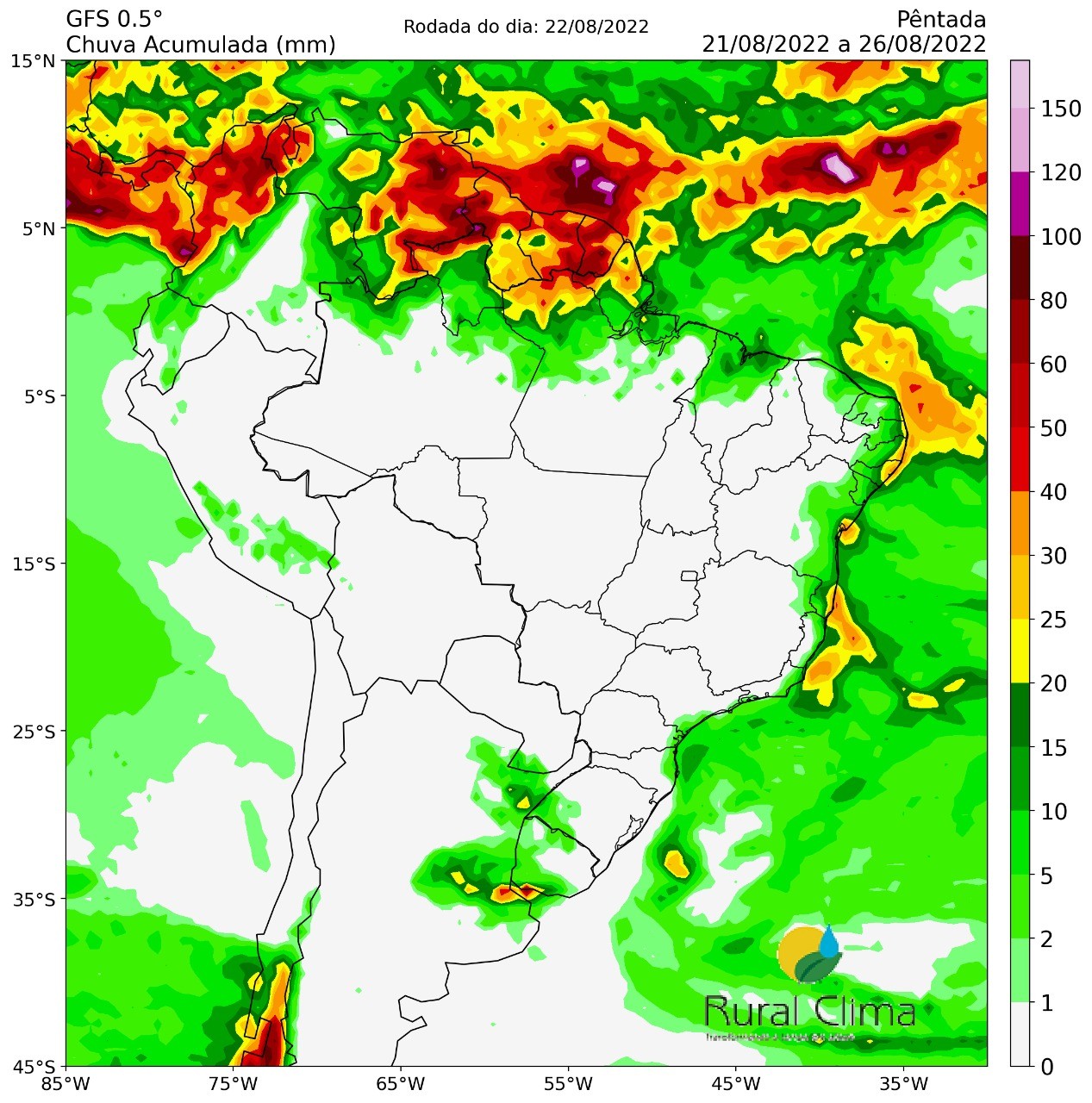 Apenas três pontos devem ter chuva na semana: Rio Grande do Sul, leste do Nordeste e extremo norte  (Foto: Rural Clima)