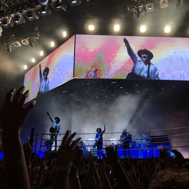 A banda Arcade Fire durante show no Sambódromo do Anhembi, em São Paulo (Foto: Felipe Blumen)