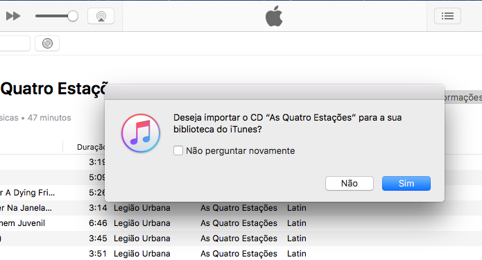iTunes sugerindo a importação das músicas do CD inserido (Foto: Reprodução/Edivaldo Brito)